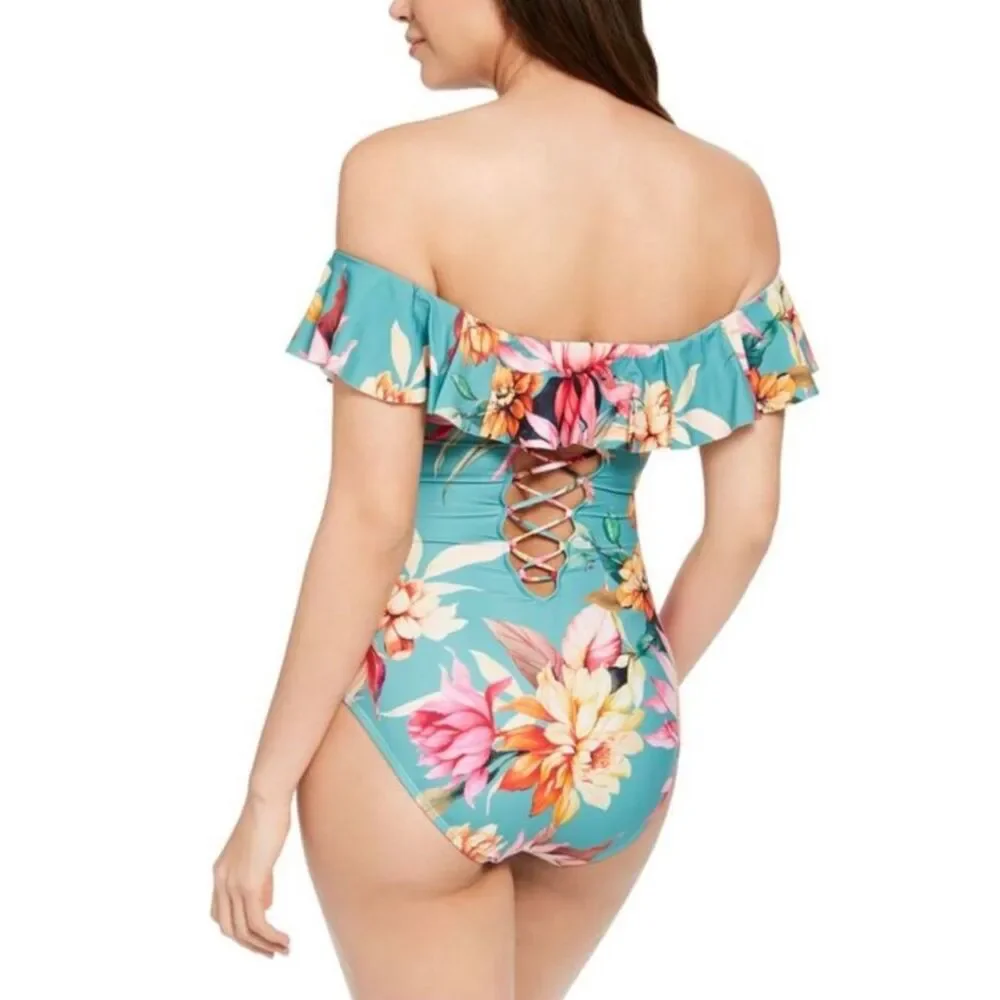 La Blanca Garden Social Ruffle Women's Swimsuit size medium 6